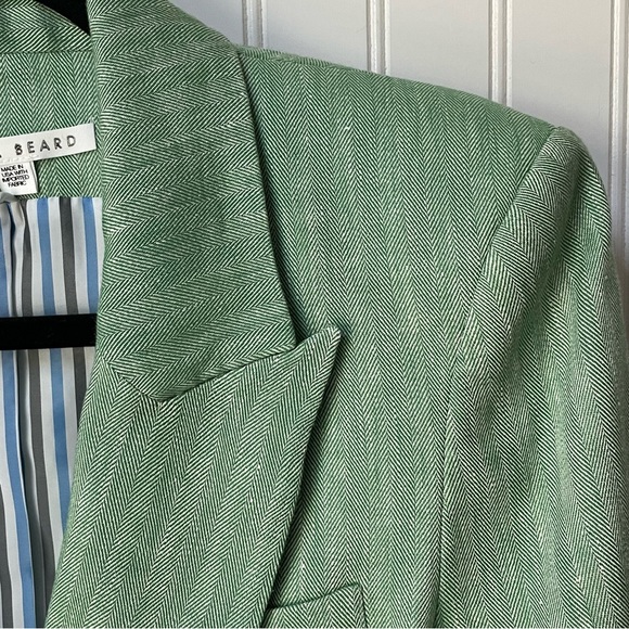 Veronica Beard Diego Dickey Jacket Green Herringbone Linen Blazer Size 10 - Picture 3 of 9